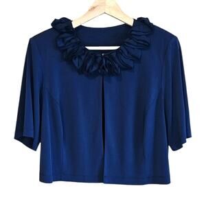 cj banks Women’s Ruffle Trim Open Front Bolero Cardigan Navy Blue Size 16W